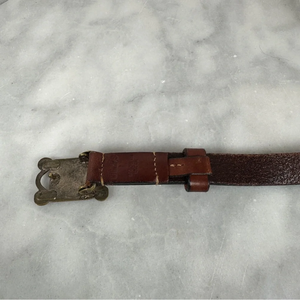 Vintage Chico’s large‎ Brown Leather Belt Brass Buckle thin boho bohemian